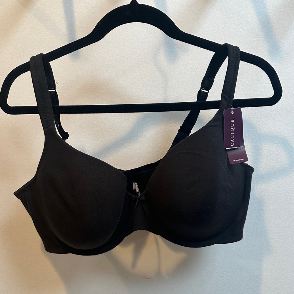 Cacique 44D Black Cotton T-Shirt Bra Convertible Straps Underwire NWT